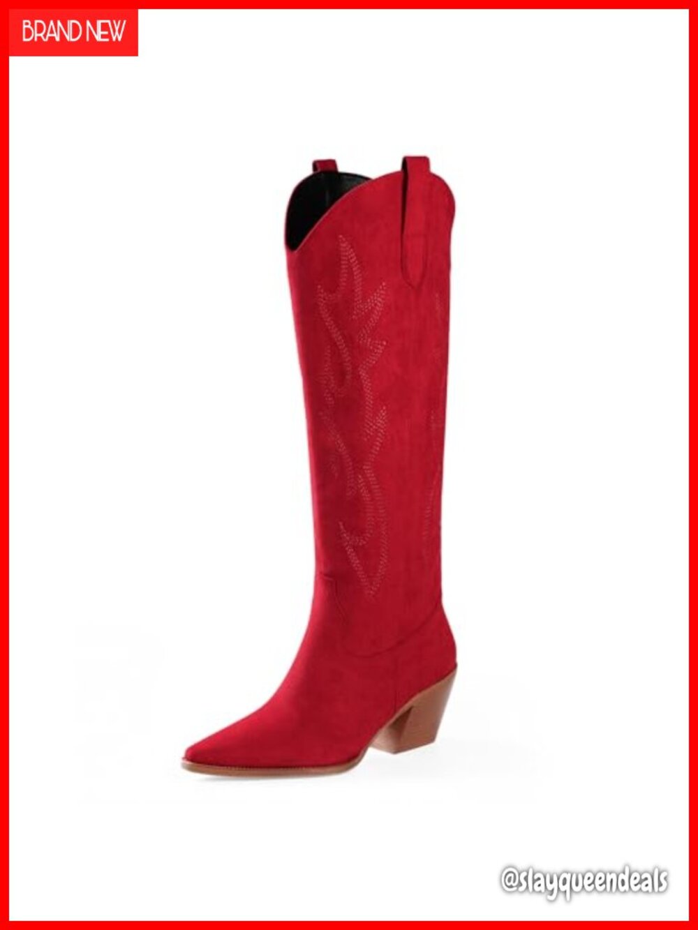 Knee High Cowboy Boots Pointed Toe Block Heel Faux Suede Pull On